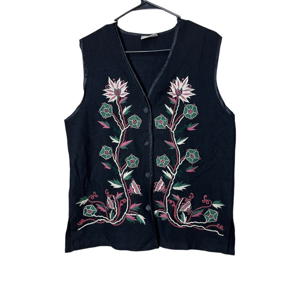 Vintage Richards Embroidered Wool Blend Sweater Vest Size M